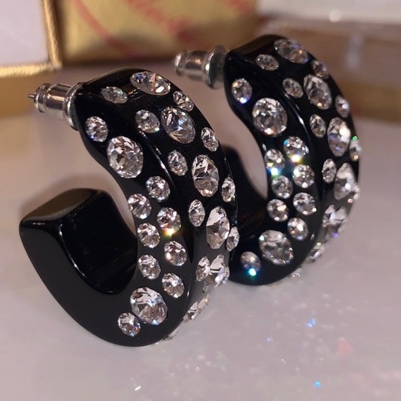 Acrylic Hoop Earrings Embellished With Genuine “Crystal Stone Elements” New! - Picture 3 of 9